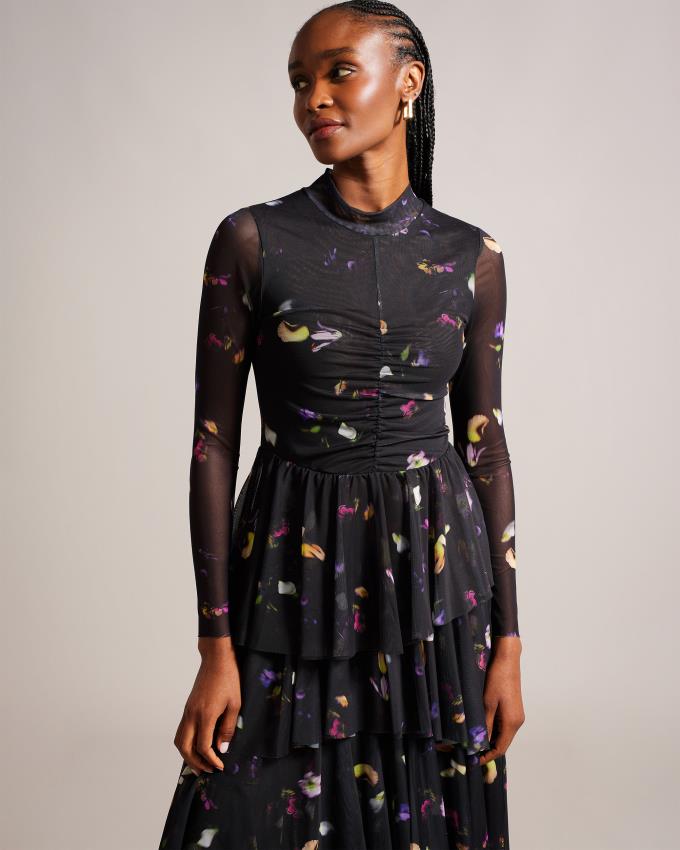 Peignoir Ted Baker Scattered Floral Tiered Midaxi Noir Femme | LHP-90282491